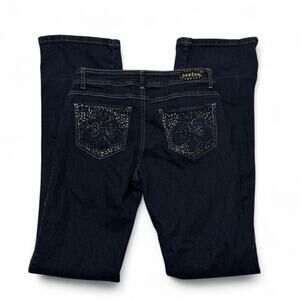 Dereon Dark Denim Low Rise Flared Vintage Embellished Mcbling Jeans Womens 5/6